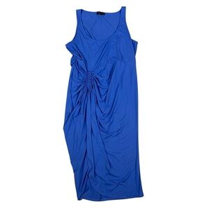 Eloquii Blue Ruched Bodycon Tank Midi Dress Curve Plus Size 24 Stretch